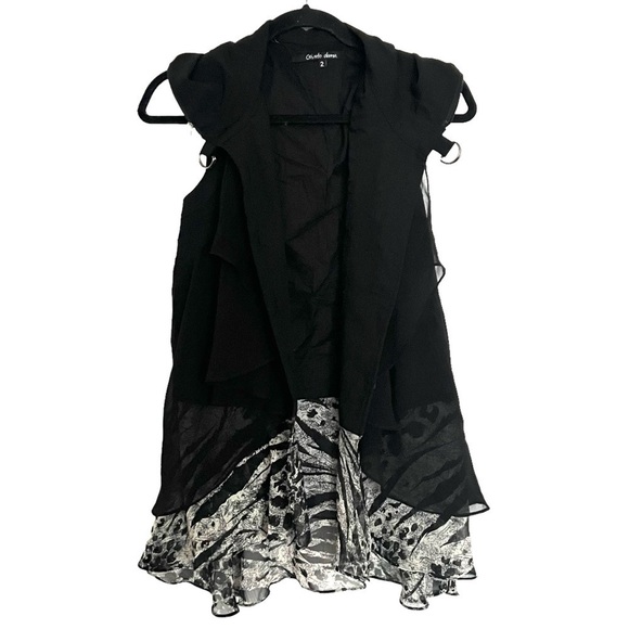 Giusto Dama Black Sleeveless Hooded Jacket With Sheer And Flowy Overlay Size 2 - Picture 8 of 12